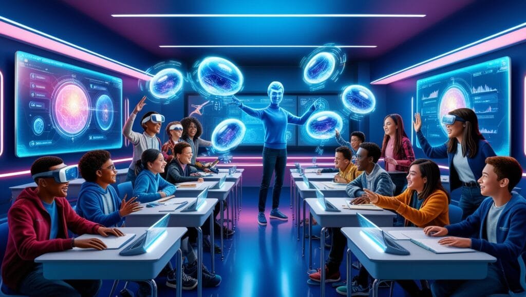 Sala de aula futurista, tecnologia educacional